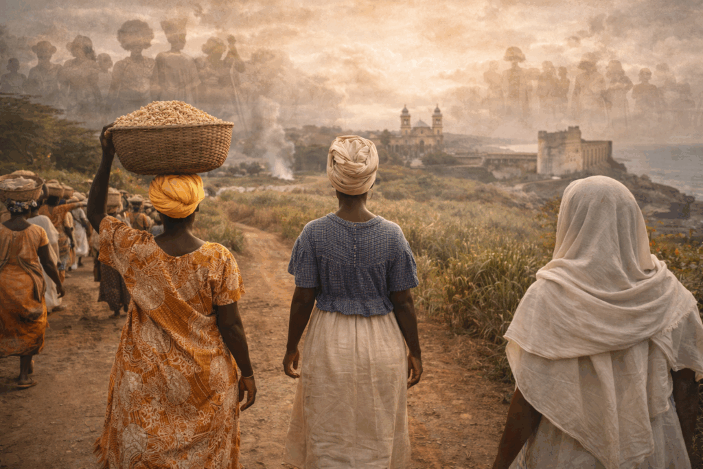 Long before commercial tourism defined movement as recreation, women were already moving in collectives. In West Africa, market networks were sustained by women who traveled regionally to exchange goods and information. These routes were not simply economic corridors—they were communication systems. Political shifts, kinship alliances, ritual knowledge, and strategic intelligence traveled alongside textiles and grain. In the Caribbean, enslaved and later emancipated women often walked miles between plantations and town centers, building cohesion in landscapes engineered to fragment it. Movement allowed information to circulate beyond surveillance. In Mediterranean and Middle Eastern societies, pilgrimage networks created temporary reconfigurations of power. Women who were confined within domestic hierarchies stepped into sacred geographies that granted voice, presence, and mobility. Across cultures, movement created breathing room. When women moved together, they were not sightseeing. They were recalibrating systems. Travel was never just distance. It was design.