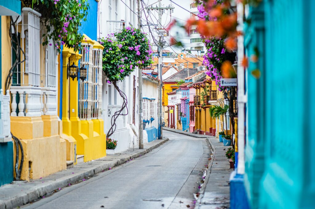 Colorful colonial street in Cartagena, Colombia