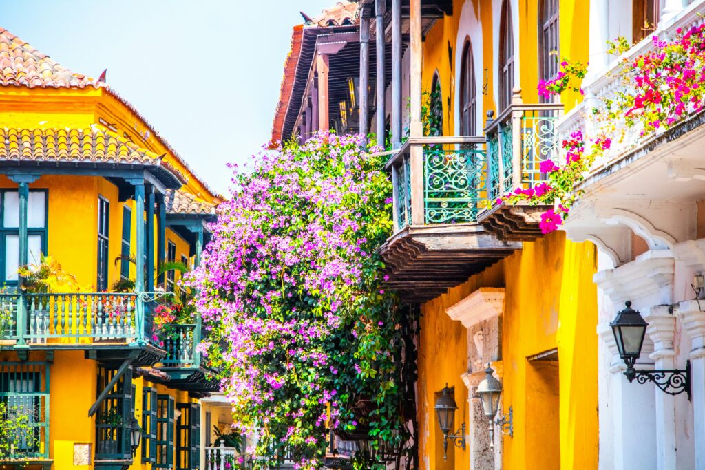 Colorful colonial balconies in Cartagena’s Walled City